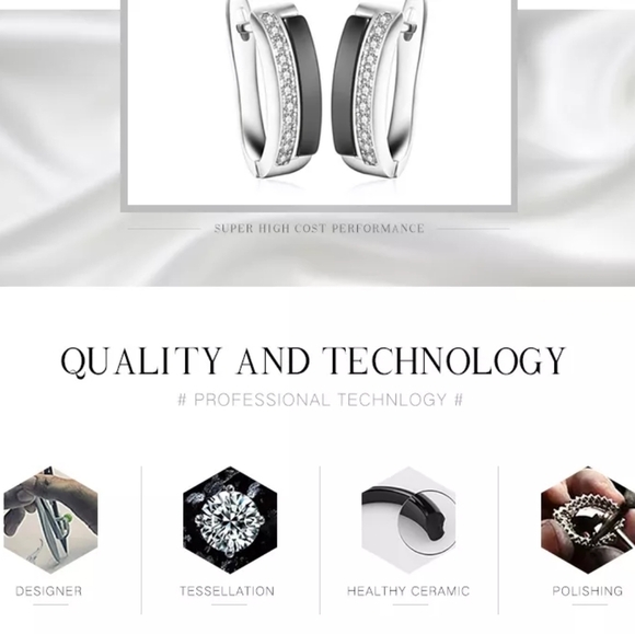 NEW Luxury‎ White Ceramic Diamond Hoop Earrings - Picture 13 of 15